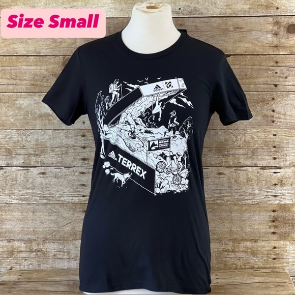 Adidas Terrex Sz Small Womens Black Graphic Tee - Picture 1 of 10